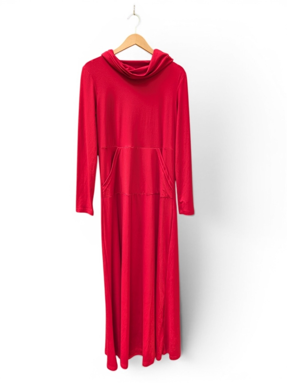 Red Polyester Long Sleeve Maxi Dress — Size L